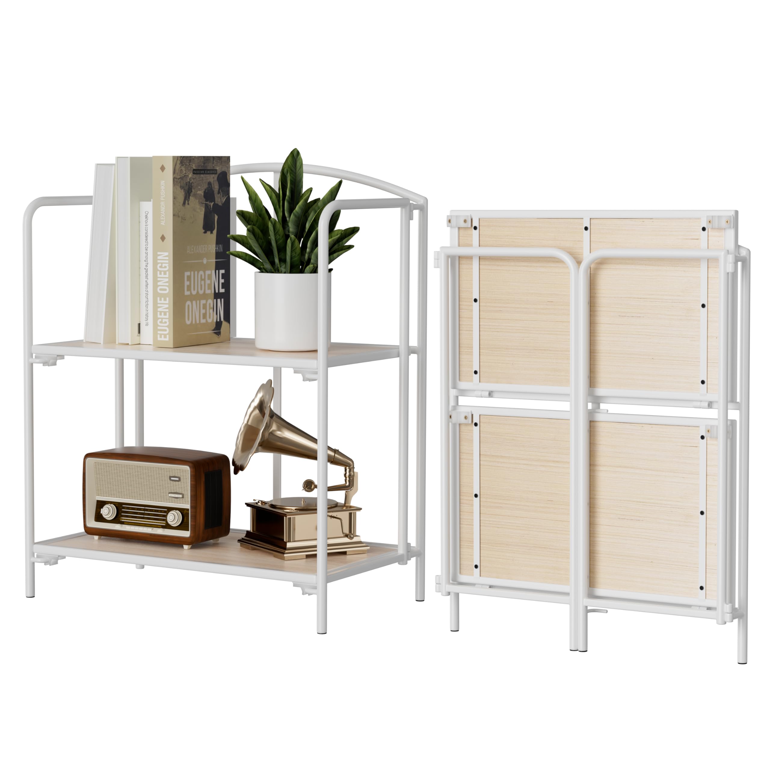 Amazon.com: Crofy 2-Tier Foldable Bookshelf, White Frame & White